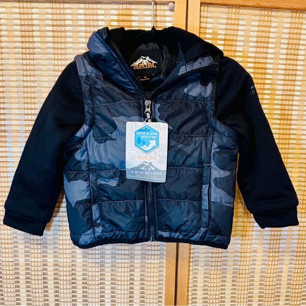 Pacific Trail black camouflage child insulated winter jacket with hoodie sz 3 T